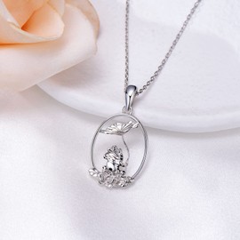 CVRAVO Frog Necklace 925 Sterling Silver Cute Animal Frog Lotus Leaf Necklace Frog Pendant Jewelry for Women