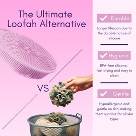 Avilana Avilana Silicone Exfoliating Body Scrubber ?ual-Sided Silicone Loofah for Shower, Body Scrubber for Men & Women, Gentle Loofa Alternative, Easy-to-Clean Silicone Body Scrubber (S2-Pink with Silver)