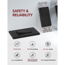AIDA Matte Black Single Pole Decorator Light Switch, 15Amp, 120/277V, Decorative Paddle Rocker Switch Replacement, Electrical Wall Switch,Residential/Commercial Grade, UL/CUL (10 Pack)