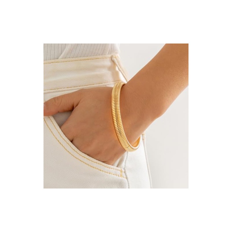 Hilufiet 3pcs Chunky Interlocking Layered Snake Chain Bracelets Set Gold