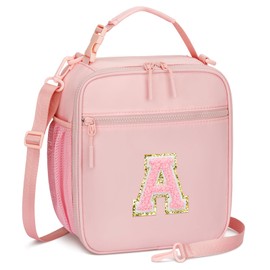 Initial Insulated Lunch Bag for Girls Kids, Back to School Gift, Reusable Leak-proof Lunch Box with Adjustable Strap for School Daycare Travel Picnic 