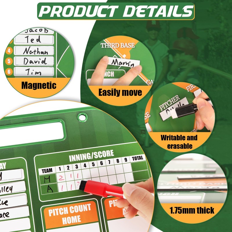 HIGHRAZON Magnetic Baseball Coach Clipboard, Dry Erase Lineup Board, Premium