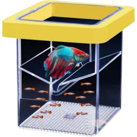 Floating Fish Tank Breeder Box - Transparent Thickened Aquarium Isolation Box for Fish Breeding, Easy to Install and Space-Saving (Yellow)