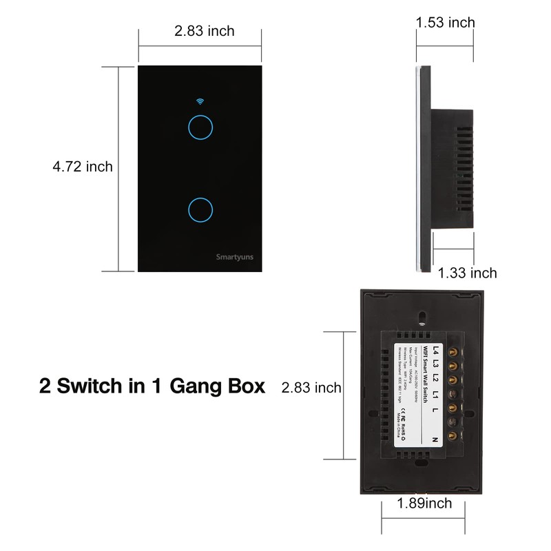 Smartyuns WiFi Smart Light Switch, Tempered Glass Panel Touch Light