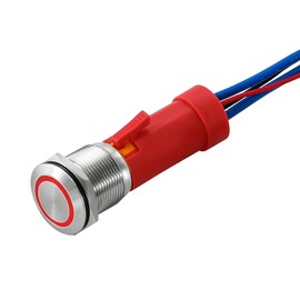 ZOYSEAY Small Metal Push Button Switch 19mm 0.75'' 20A Heavy Duty ON/Off Pushbutton with 12-24V LED Waterproof IP67 with Socket Plug (Momentary, Red)