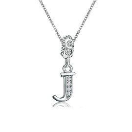 KunBead Jewelry 18 inch Letter J Initial Crystal Alphabet Name Love Charm Pendant Necklace