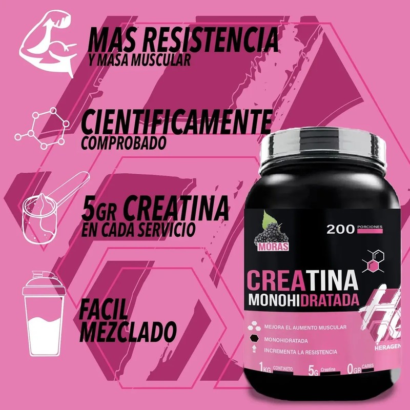 Creatina Heragen Suplemento Monohidratada 1kg 200 Servicios