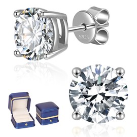 Moissanite Stud Earrings for Women Men, 0.6-6CT D Color Round Cut Four Prong Moissanite Earrings,18K Gold Plated Silver Lab Created Moissanite Earrings (White Gold Plated, 5mm (1cttw, 0.5 carat each))