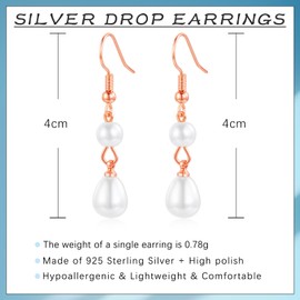 Cangall Pearl Earrings Women, Hypoallergenic Hook Pearl Earrings Silver for Girls Women, Infinity Light Earrings Silver Drop Earrings for Bride Bridesmaid for Wedding Engagement Prom