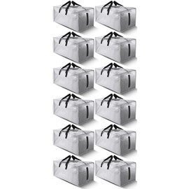 HOMESURE 12 Pack Large Strong Moving Bags with Zippers & Carrying Handles - Water-Resistant - Heavy Duty Storage Tote for Space Saving Moving Storage, Fold Flat, Alternative to Moving Box (Silver)