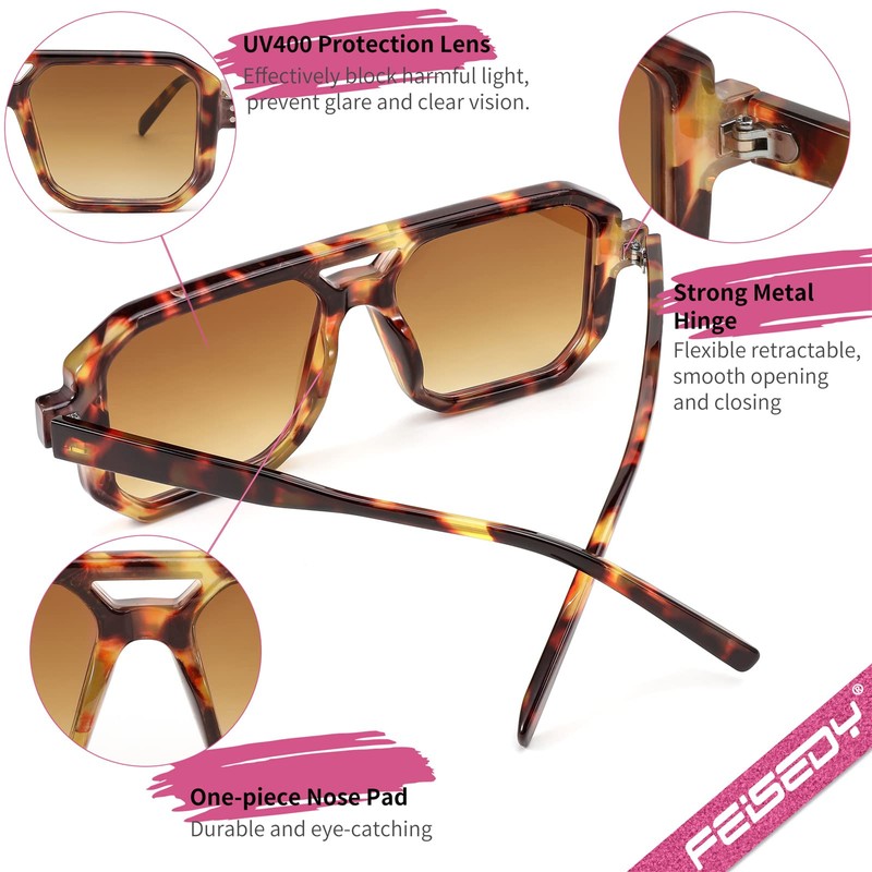 FEISEDY Retro Sunglasses for Women Men Trendy Aviator Sunglasses Classic