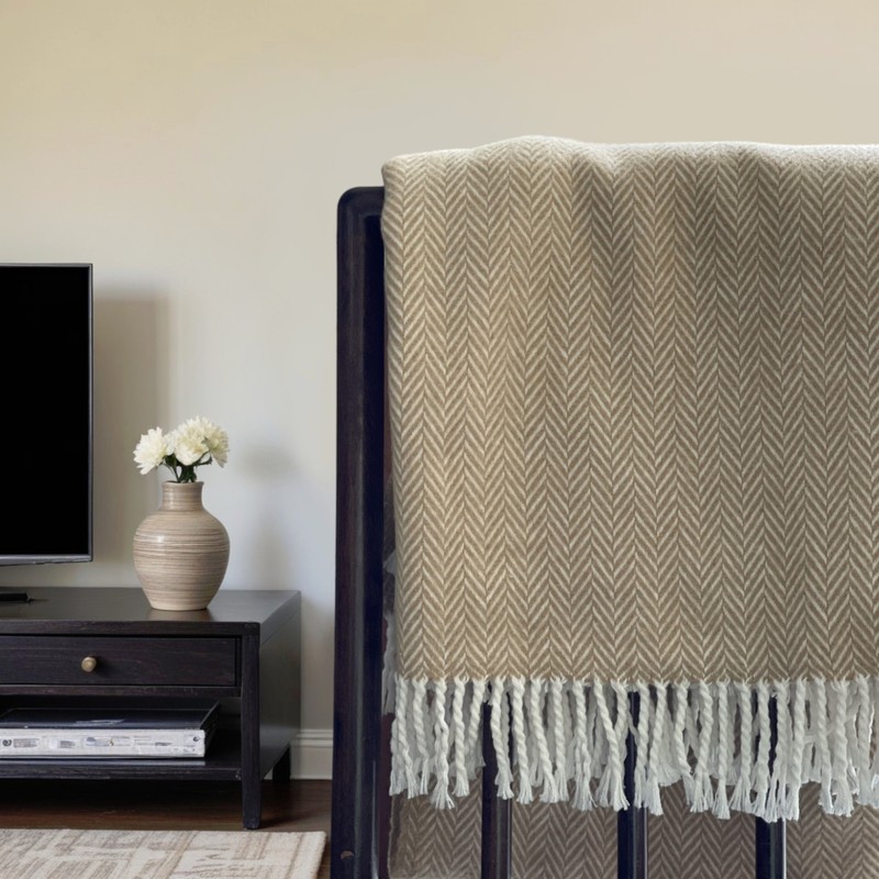 HomeRoots Copper and White Dreamy Soft Herringbone Throw Blanket