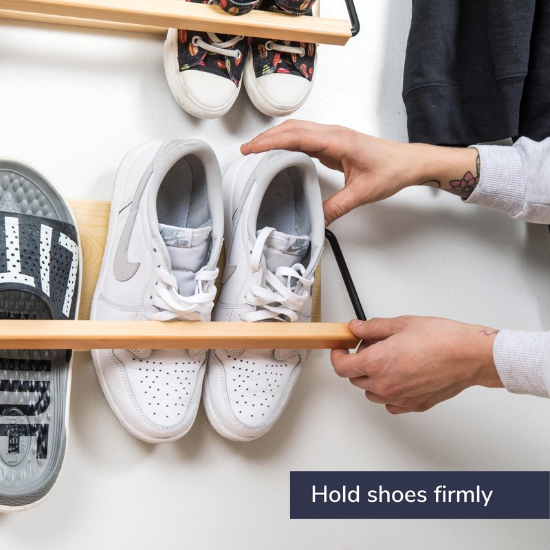 PeachyModern Wall Mounted Shoe Rack - A wooden, modern, slim,
