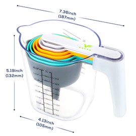 FAVIA Juego de tazas medidoras apilables con cucharas medidoras de plástico para hornear, 10 piezas, sin BPA, aptas para lavavajillas