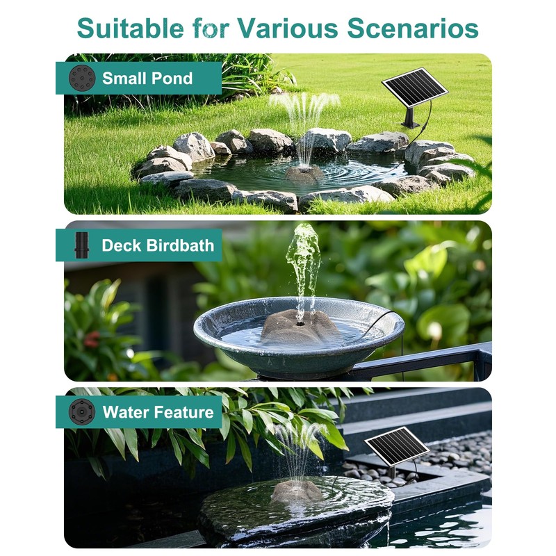 Rock Solar Fountain for Bird Bath, Dry-Run Protect,10 Nozzles(Grey)