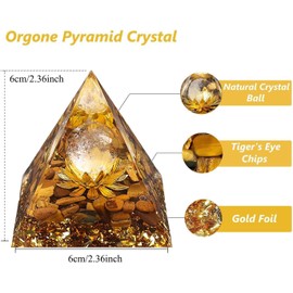 EternalOrgone Orgone Pyramid Flower of Life Orgonite Money Healing Crystals Pyramid for Positive Energy with Tiger's Eye Stones and Luck White Crystal That Promotes Wealth, Prosperity and attracts Success
