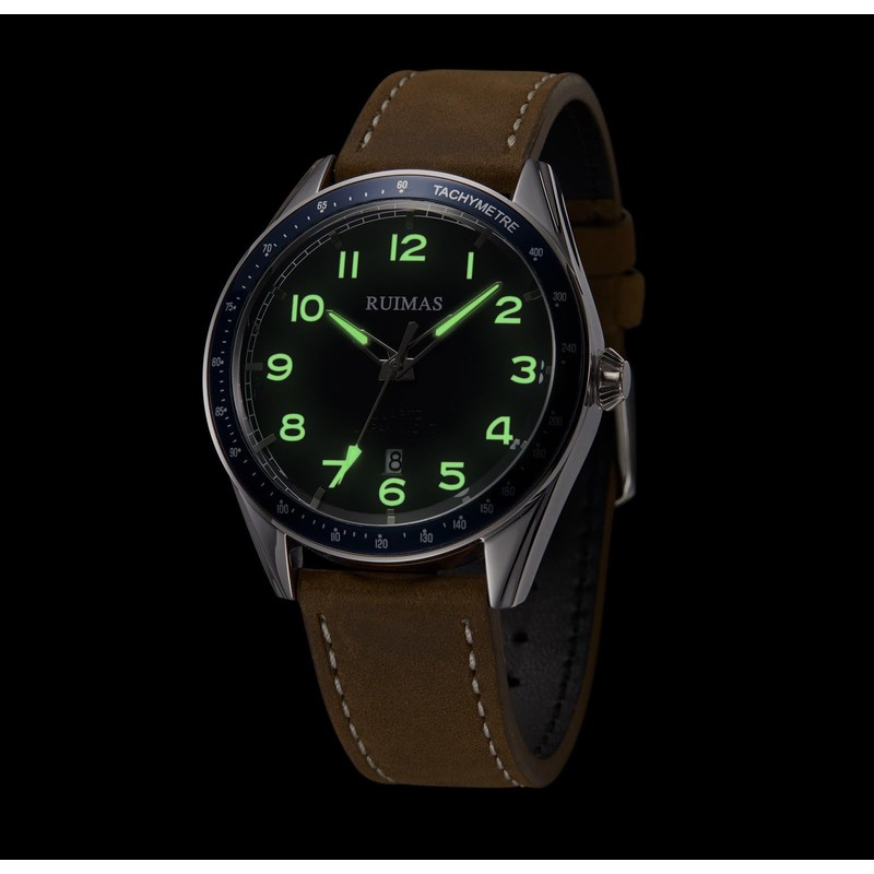 RUIMAS Men's Watch Fashion Japanese Quartz Watch Leather Band Black