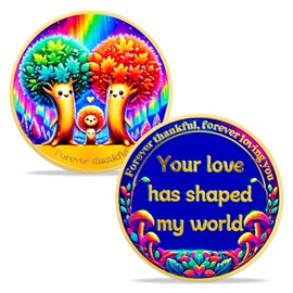 IELCJJ Family Tree Coin - Forever Thankful Coin - Parent Appreciation Coin with Colorful Tree Design Thank You Mom & Dad Keepsake Anniversary Father Mother's Day Gift Gifts from Daughter Son