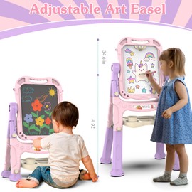 Art Easel for Kids, Adjustable Standing Rotatable Double Sided Easel with Painting Accessories, Birthday Christmas Gift for Little Boys and Girls