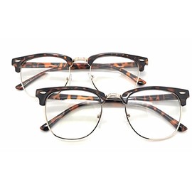 MyUV Vintage Retro Classic Half Frame Sunglass Horn Rimmed Clear Lens Eye Glasses (2 pack-Tortoise, 50)