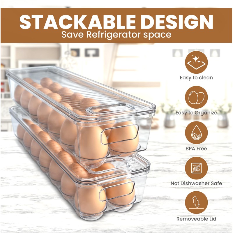 Utopia Home Egg Container With Lid and Handle for Refrigerator