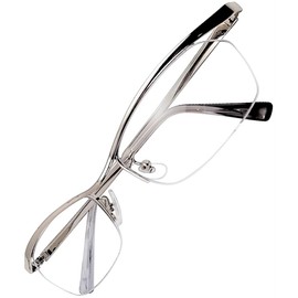 ZIGs gldm00 Drifting Smart Stylish UV Protection Clear Half Rim Metal Square Nose Pad Glasses Case with Cloth Unisex Date Glasses, 1:Silver, L