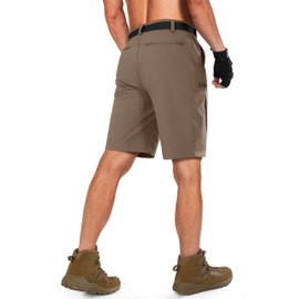 Shallowlulu Mens Cargo Hiking Shorts Water Resistant Quick Dry Lightweight Breathable Tactical Shorts with Nylon Belt(Brown Khaki 36W/10L)