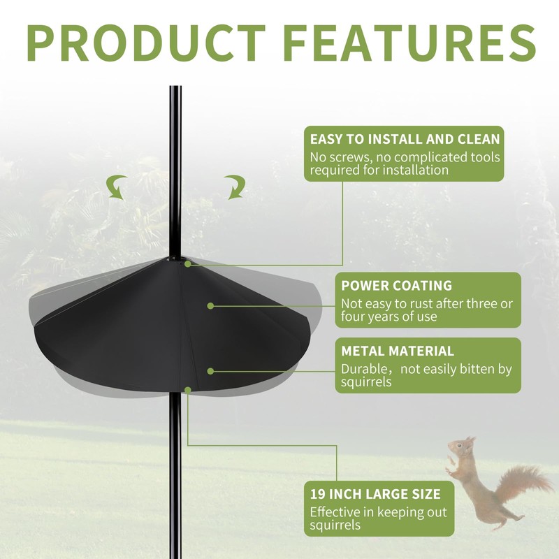 BULFULL 19 Inch Metal Squirrel Baffle for Bird Feeder Pole,