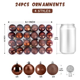 Pack of 24 Christmas Baubles 4 cm Christmas Tree Brown Christmas Tree Baubles Plastic Shatterproof Christmas Tree Baubles Christmas Tree Decorations Christmas Tree Baubles for Festival Decorations