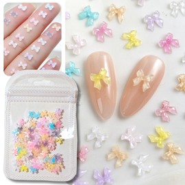 K-Bom Nail Parts, Ribbon, Small, Mini, 3D, 3D, 7 Colors, Set of 100, Nail Art, One Hong Nail, Resin, Deco Parts, Gel Nail, DIY Nail, Butterfly Design, Accessory Parts (Mini 100)