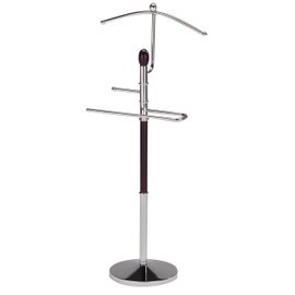 KB Designs - Wood/Metal Suit Tie Valet Stand Rack, Clothing Organizer, Chrome/Walnut