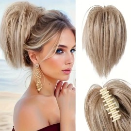 Easy Wear Messy Bun Hair Piece Natural Wavy Claw Clip in Hair Buns Women Chignon Synthetic Hair Bun Extensions Effortless Stylescolor: #12/24