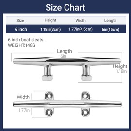 OSTARE Boat Cleats 4 inch,5 inch,6 inch,8 inch,10 inch,12 inch Marine Dock Cleats 316 Stainless Steel Rope Cleats Boat Mooring Accessories with Fasteners (6 inch 4 Pack)