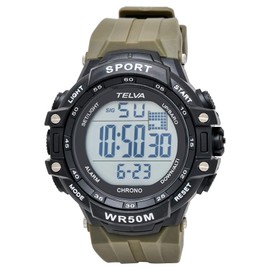 Klefer TED281 Men's Digital Wristwatch, Waterproof, Stopwatch Function, Urethane Strap, Khaki