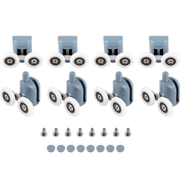 8Pcs Double TwinTop/Bottom Shower Door Rollers/Runners/Pulleys/Wheels Bathroom Replacement Parts 23mm Diameter CY-903AB (23mm)