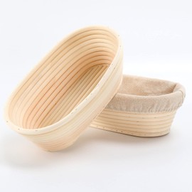 2 Pieces Natural Rattan Oval Banneton Bread Baking Basket for Bread Dough Pizza Pastry 24.5cm