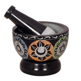 Divit Shilp Mortar and Pestle, Made from Heavy Duty Polished Hard Stone, Natural Stone Grinder for Spices, Pastes, Herbs, Spices etc. (Black with Mix Color)