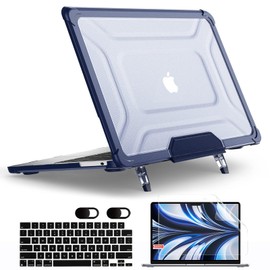 MEEgoodo Case for M3 MacBook Air 13.6 inch Case 2024 2022 A3113 A2681 with M3 M2,Heavy Duty Rugged Shockproof Laptop Hard Shell Case with TPU Hard Frame & Fold Kickstand & Connection Design, Navy Blue