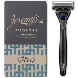 Jeremy's Razors for Men: Precision 5 Blade Razor - Stainless Blades, Lubricating Strip, Precision Trimmer - Men's Shaving Essentials Kit, Travel Shaver Face Body Head Shavers (1 Razor 1 Cartridge)