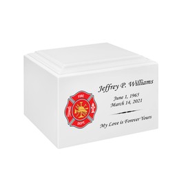Stonewood Medium Full Color Firefighter Emblem Cremation Urn for Human Ashes - Composite Wood Cremation Urn for Adult Ashes - 110 Cubic Inch Capacity - Personalization Included