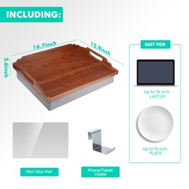 DRELIFAM Lap Desk with Cushion,Wooden Bed Tray Table for Eating,Lap Tray in Recliner,Breakfast Tray,TV Dinner Bed Food Trays (Sapele Wood)