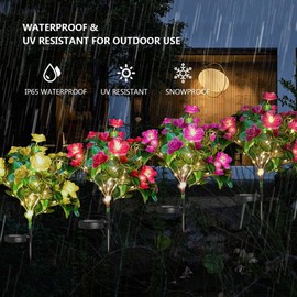 AMARS Outdoor Garden Decor, 4 Pack Solar Garden Lights Outdside, Solar Powered Garden Lights with Realistic Azalea Flowers, Waterproof IP56 Warm White LED Pathway Lights for Patio Yard Porch Decor