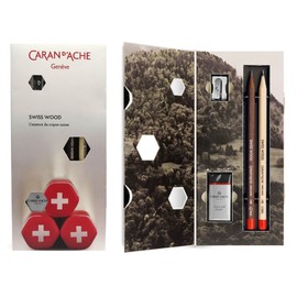 Swiss Wood Caran Dache Pencil Gift Set (HB Graphite Pencils, Eraser & Sharpener)