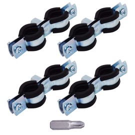 SKIR'CO Double Pipe Holders with Rubber Lining for 15-19 mm Pipes, Pipe Clamps, Pipe Supports for Wall and Ceiling Mounting (Pack of 4)