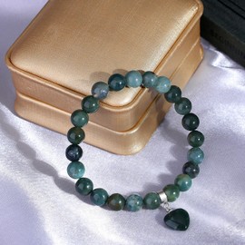 XIANNVXI Aquatic Agate Bracelet,Heart Bracelet for Women,Stone Bracelet Gemstone Bracelet Healing Crystal Bracelet,8mm Bead Bracelet,Womens Jewellery Gifts for Her