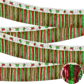 Christmas Parade Floats Foil Fringe, Each 10 ft x 15'' Red Green Silver Bells Tinsel Streamers Garland Banner Table Skirts for Christmas Trailer Car Graduation Homecoming Party (Bells 8 Pack)