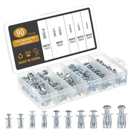 Gueenky Pack of 90 Cavity Dowels, Metal, M4, M5, M6, M8 Plasterboard Dowels, Metal Expansion Dowels, Metal Dowels, Dowels Assortment for Iron Plate, Plastic Plate, Aluminium Plate