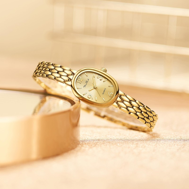 Diaofendi Petite Vintage Oval Gold Women’s Watch, Waterproof Elegant Watch