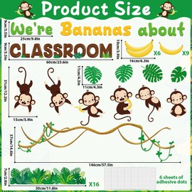 Jungle Monkey Bulletin Board Set We’re Bananas About Classroom Decoration Back to School Monkey Themed Paper Cutouts for School Nursery Chalkboard Wall Door Decor Party Supplies