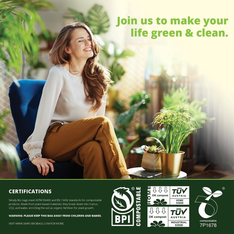 Simply Bio 30-33 Gallon Compostable Trash Bags Liners Flat-Top, Heavy